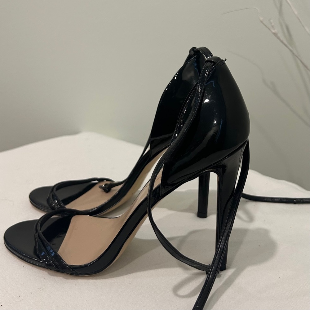 Aldo Size 9 Black Patent Leather Strappy 4”Stiletto Heels